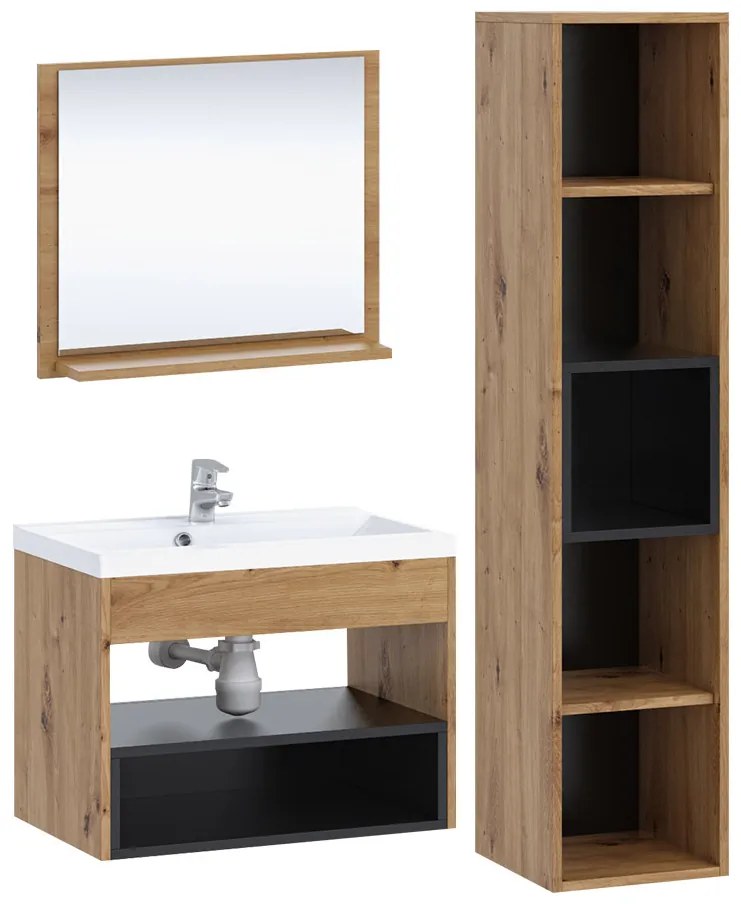 Mobilier baie Olevaro I (Alb + Stejar artisan) (cu baterie Platino BCZ 020M). 1104026