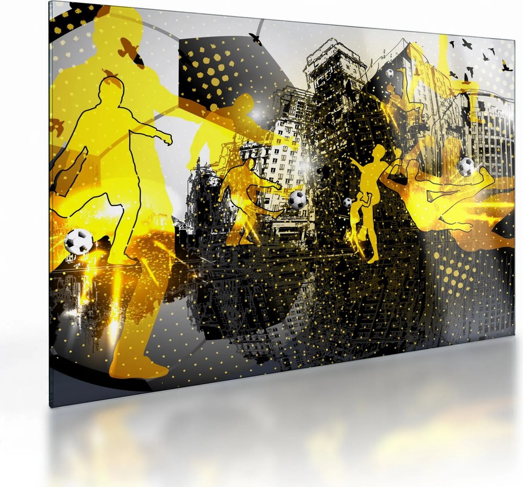Tablou pe sticlă - Fotbal în marele oraș (70x50 cm)
