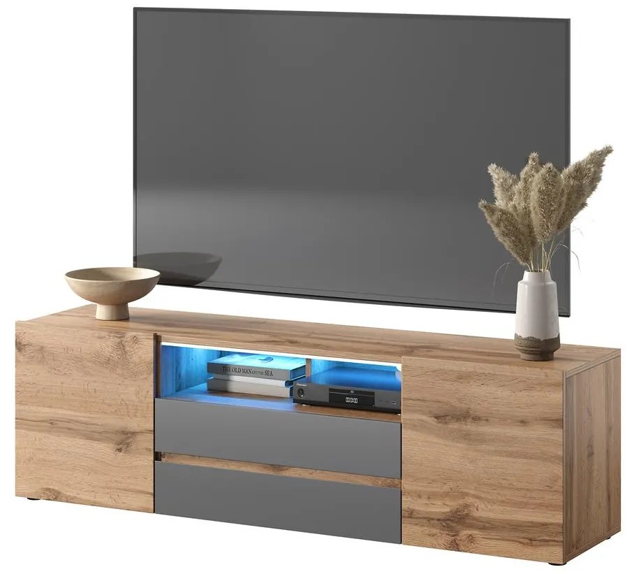 Dulap TV Boss (cu iluminat) (stejar wotan + gri). 1098618