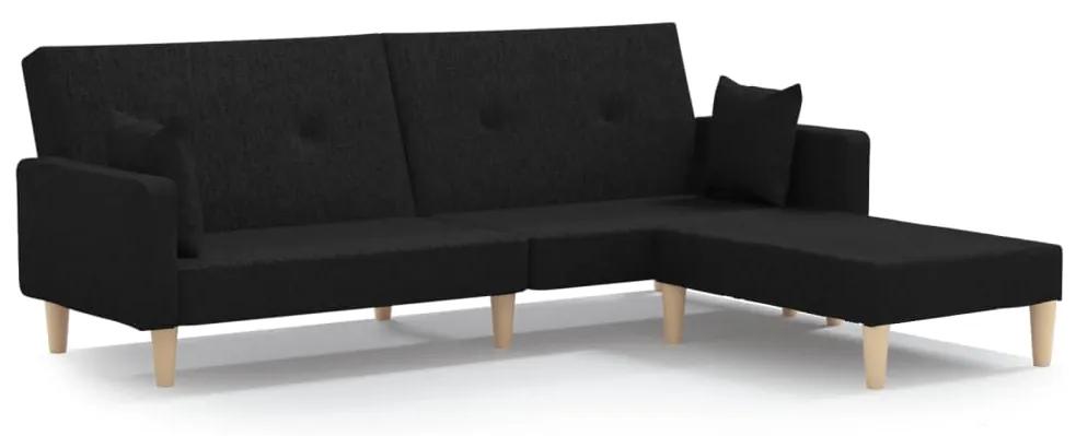 Canapea extensibila 2 locuri, cu taburet, negru, textil Negru, Cu suport de picioare