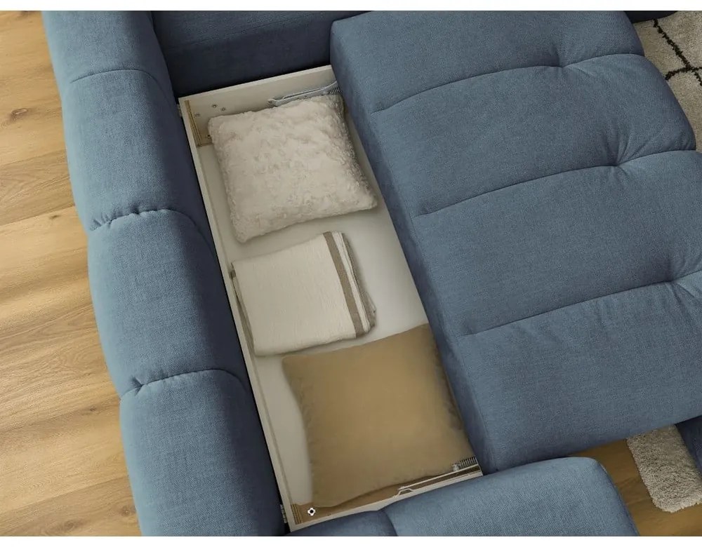 Colțar albastru extensibil/cu spațiu de depozitare (cu colț pe partea dreaptă/în formă de ”L”) Fuji – Bobochic Paris