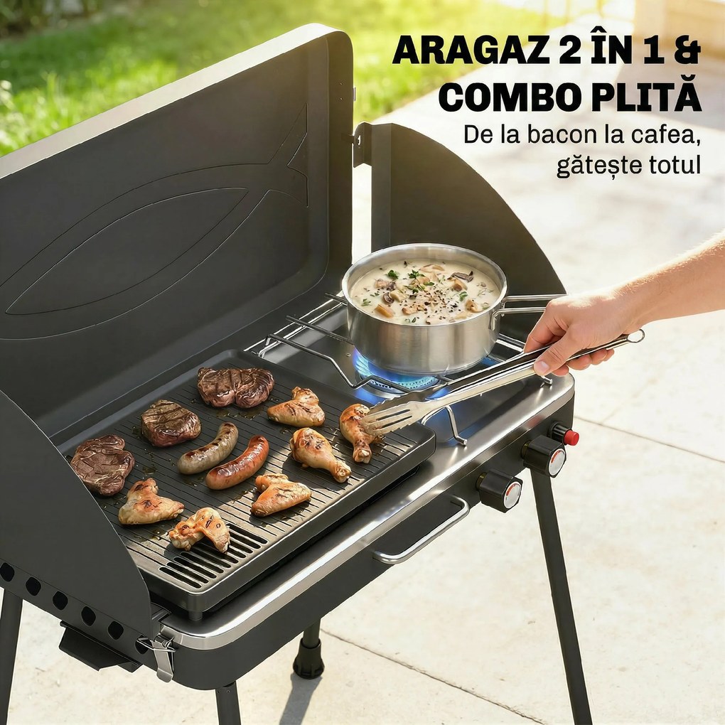 Outsunny Grătar barbecue compact cu arzător pentru camping | Aosom Romania