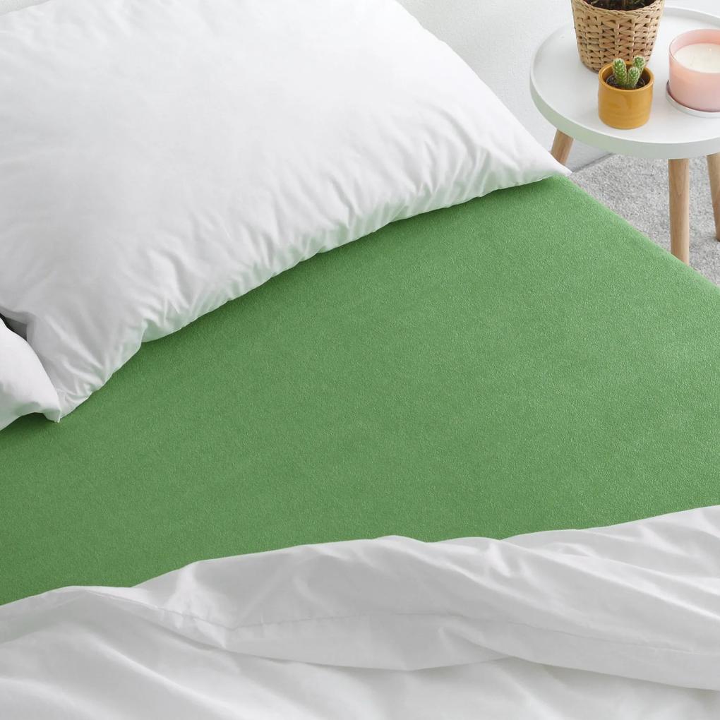 Goldea cearceafuri de pat din terry cu elastic - verde închis 180 x 200 cm
