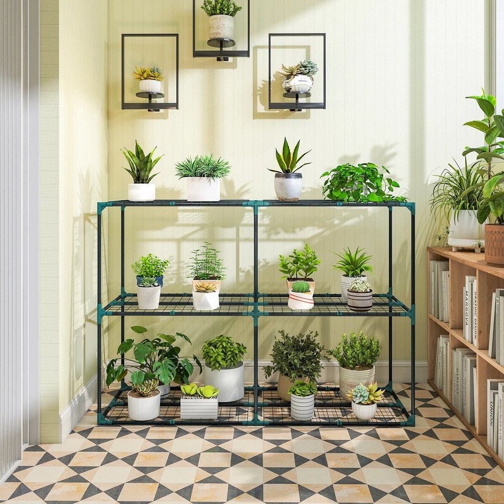 Outsunny Suport Vertical pentru Plante cu 3 Niveluri din Oțel și Plastic, Suport Ghivece pentru Interior și Exterior, Grădină, Balcon, 143x48x100 cm, Verde Închis | Aosom Romania
