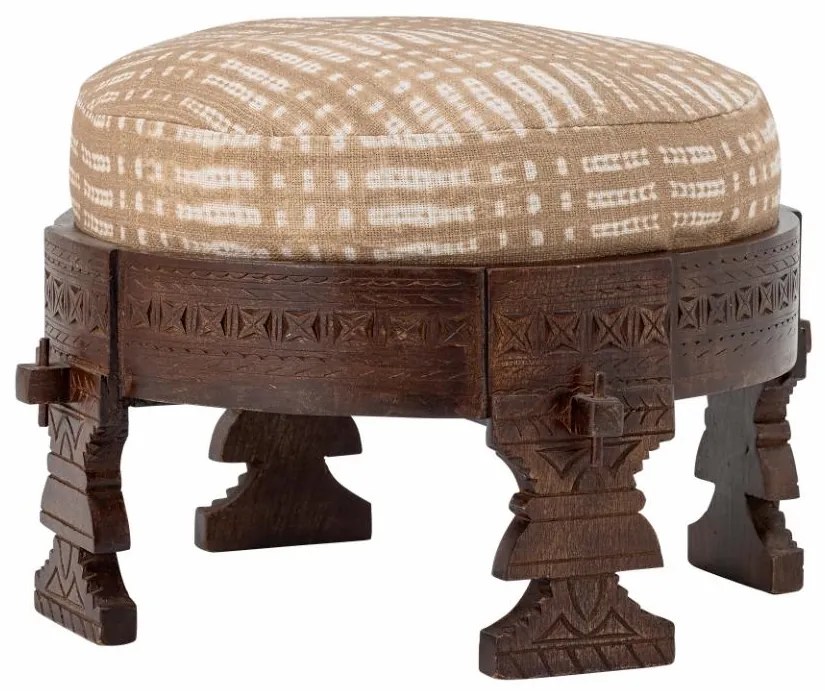 Taburet rotund din lemn de mango cu perna detasabila, 60 X 42 cm, Paloma