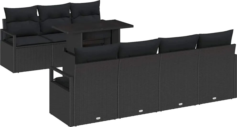 vidaXL Set de canapele pentru grădină cu pernă 8 pcs Negru Rattan poli