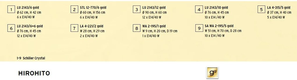 Candelabru de lux cristal Scholer Hirohito 6+3L 24K gold plated
