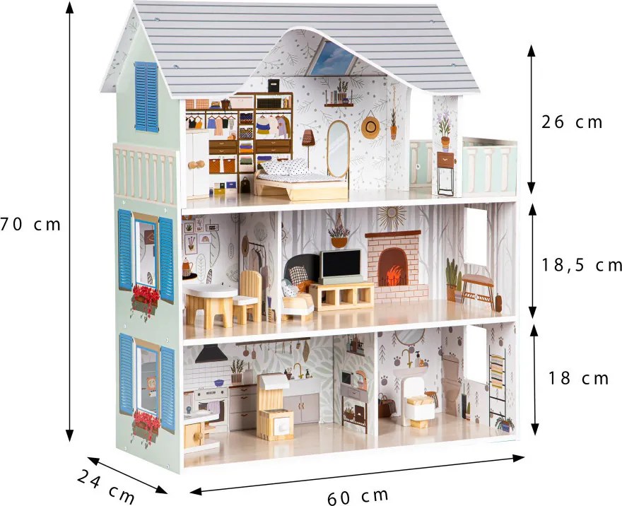Casa de păpuși Emma cu mobilier de reședință