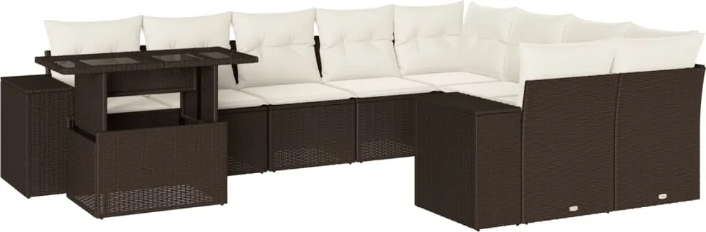 vidaXL Set canapele de grădină cu perne, 10 piese, maro, poliratan