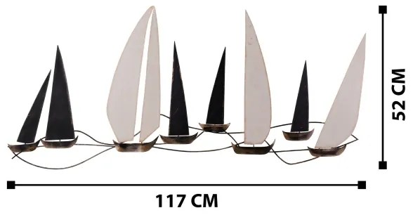 Decorațiune de perete 52x117 cm metal bărci cu vele