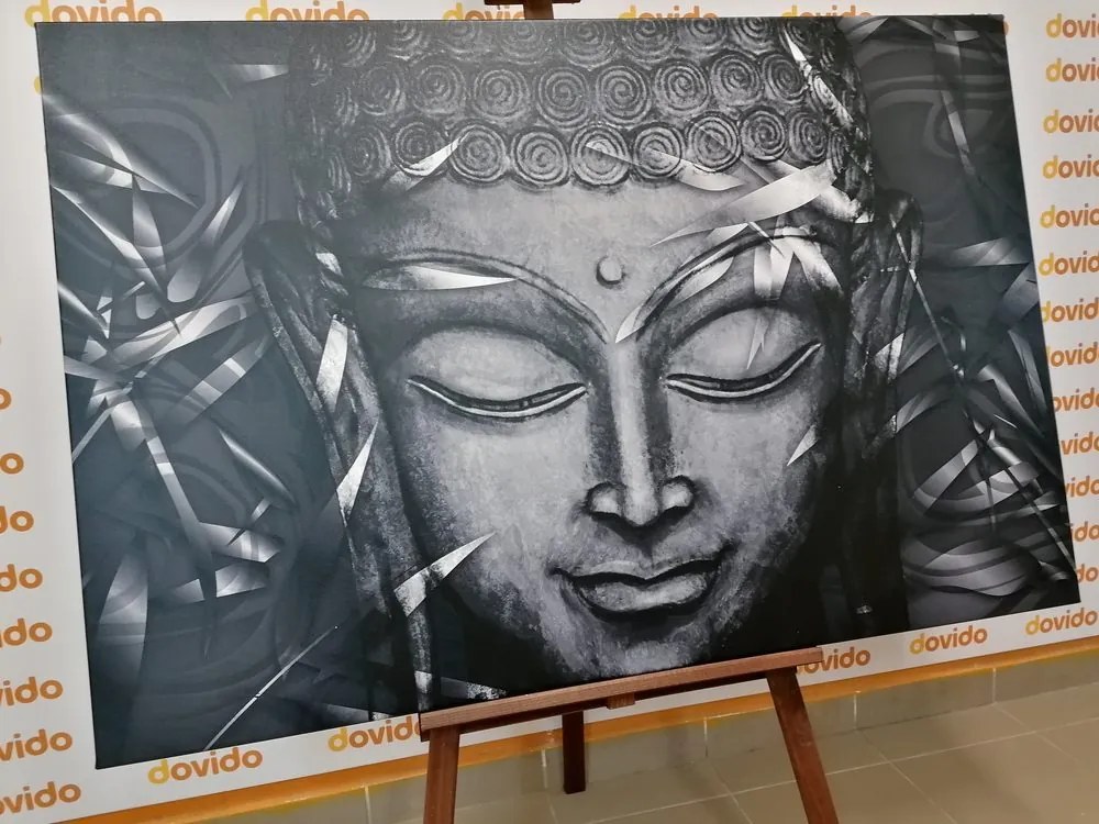 Tablou Budha zâmbitor în design alb-negru