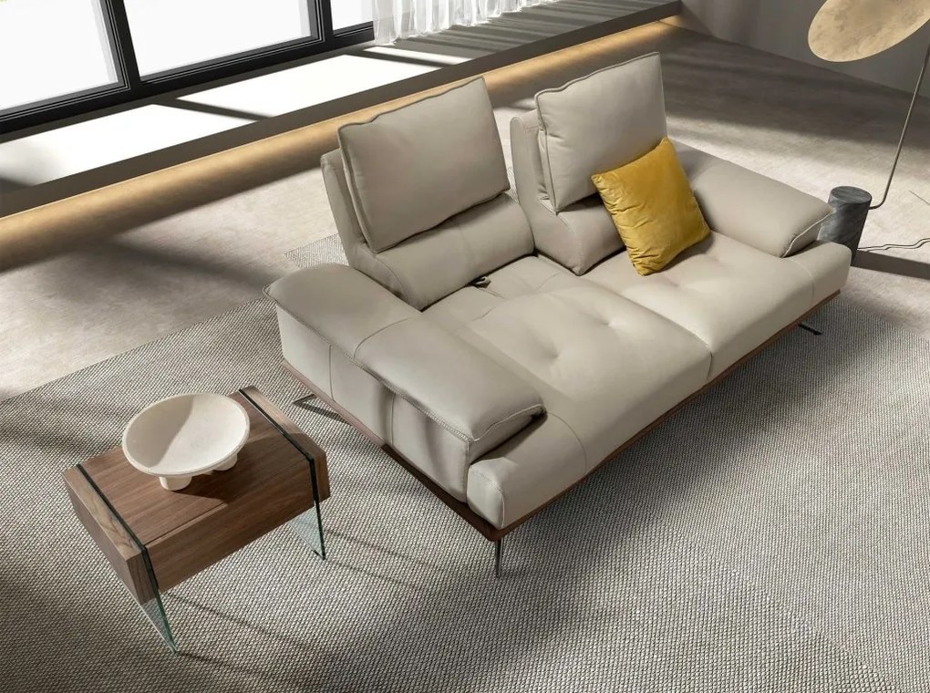 Canapea 2 locuri, tapitata cu piele naturala, spatar rabatabil Grey taupe