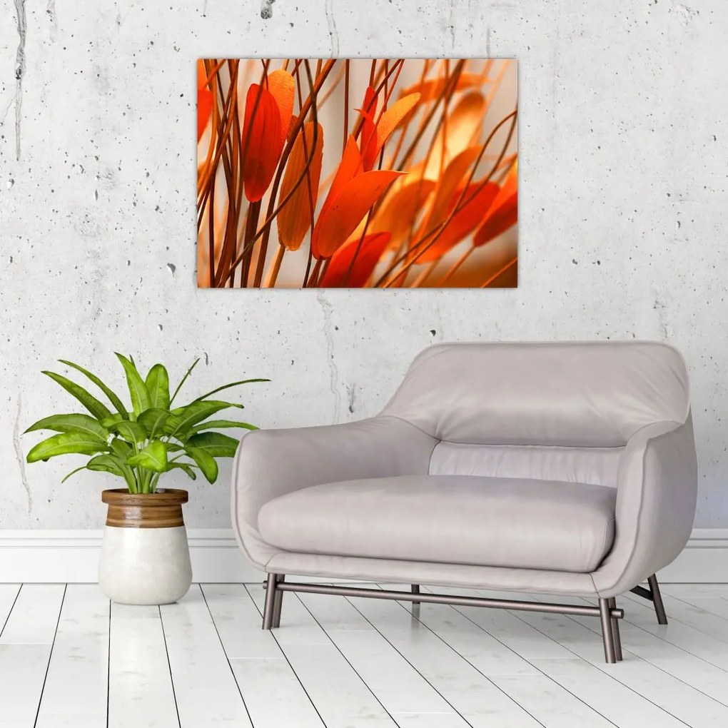 Tablou pe sticlă - Frunze înflorite (70x50 cm)