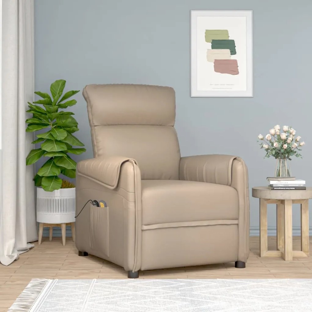3143380 vidaXL Fotoliu masaj cu ridicare verticală, cappuccino piele ecologică