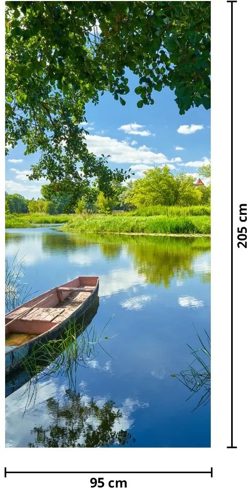 Fototapet pentru ușă - Râu de vară cu o barcă (95x205cm)