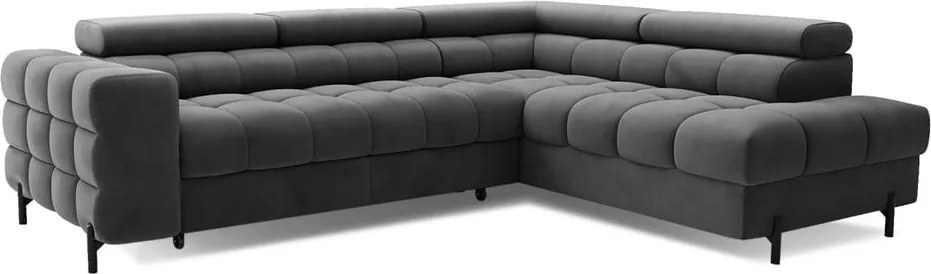 Colțar gri închis extensibil/cu spațiu de depozitare cu tapițerie din catifea (cu colț pe partea dreaptă/în formă de ”L”) Ferucce – ELTAP