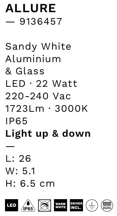 Aplica perete exterior LED IP65 ALLURE alb