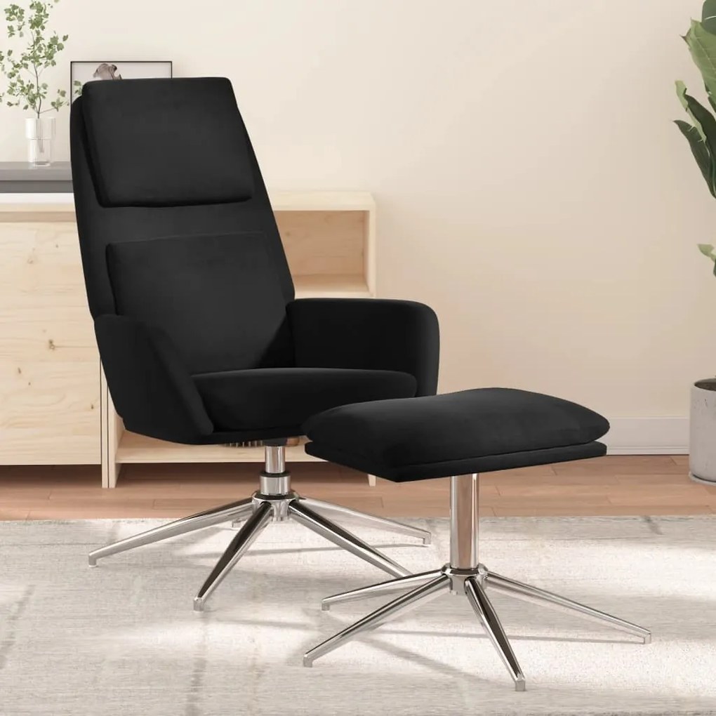 3097783 vidaXL Scaun de relaxare cu taburet, negru, microfibră