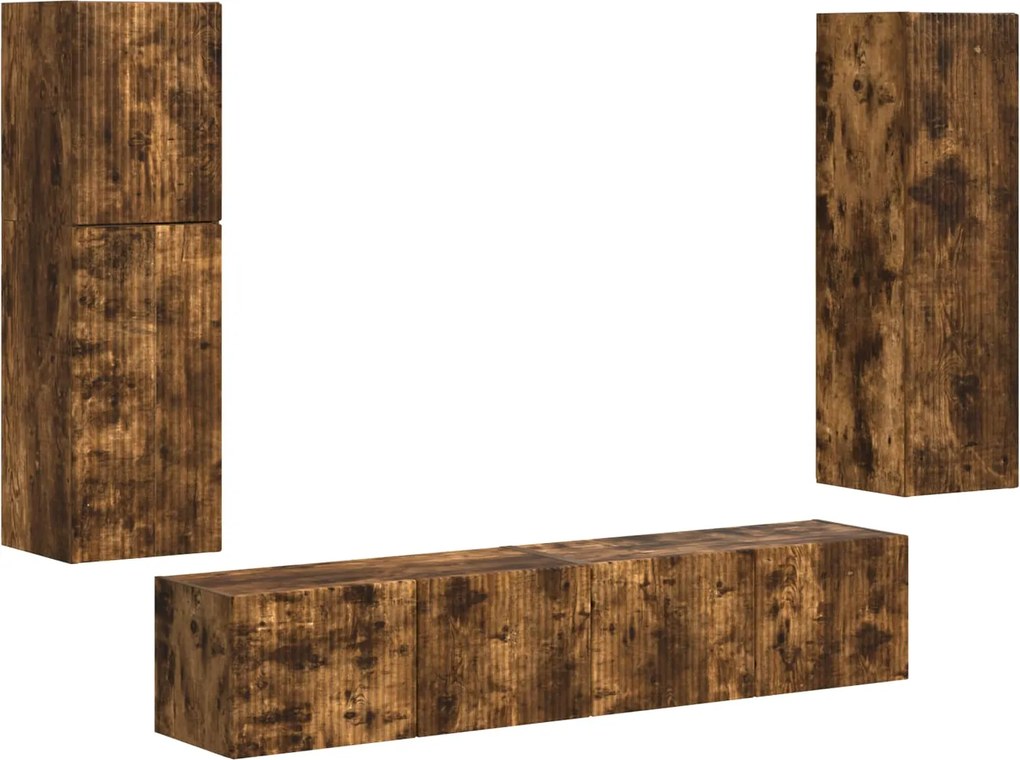 vidaXL Set comodă TV Pe perete 4 pcs Stejar fumuriu Lemn compozit