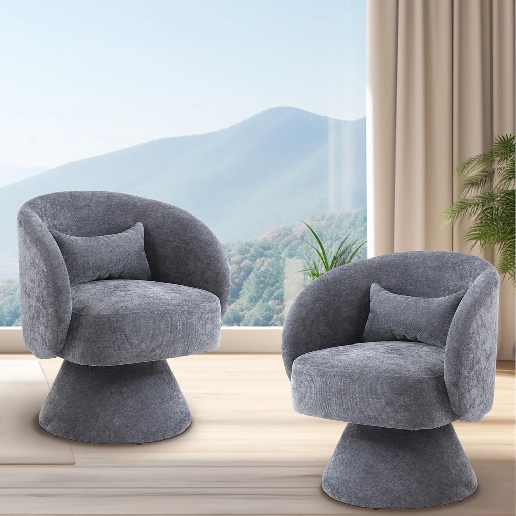 Set de 2 scaune moderne pentru living și dormitor, rotative la 360°, Gri