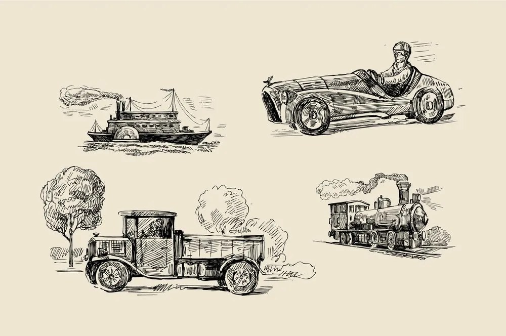 Tapet mijloace de transport în design retro