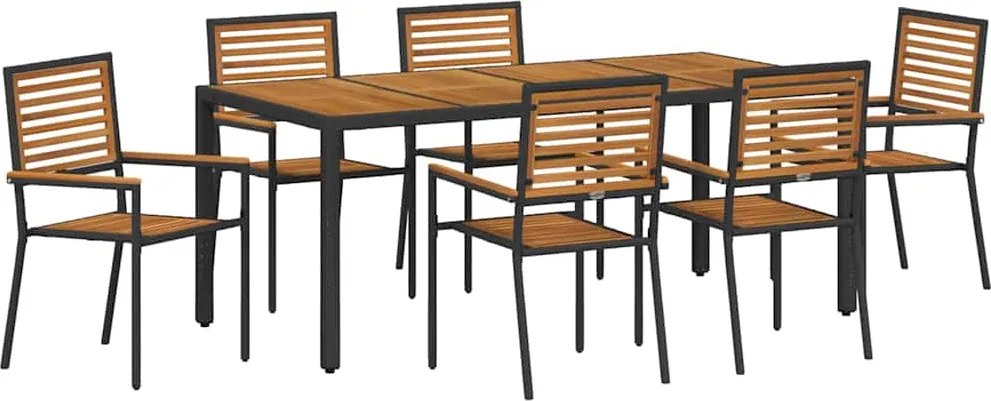 vidaXL Set de masă pentru grădină 7 pcs Negru și Maro poliratan
