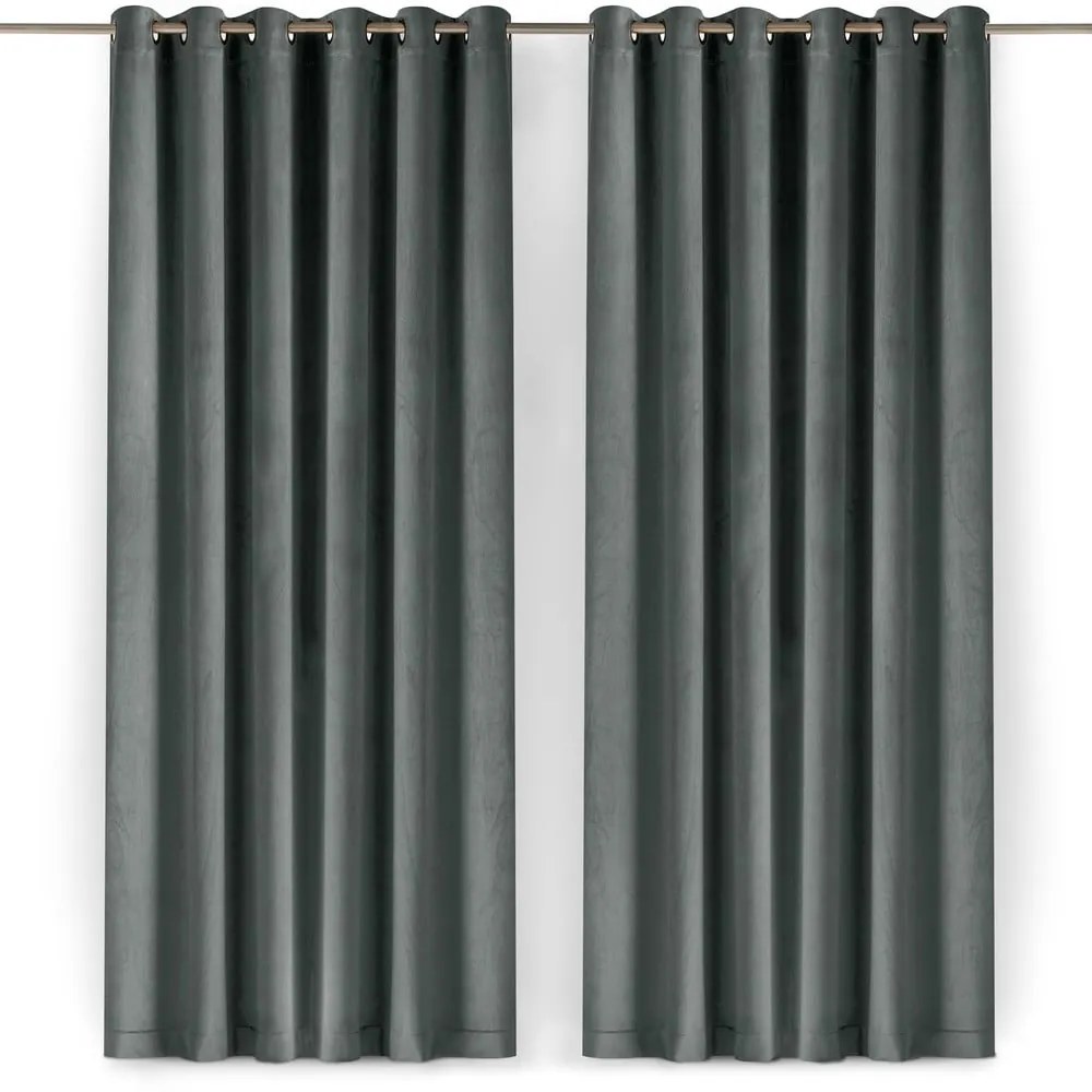 Draperie gri închis dimout (semi-opacă) din catifea 265x300 cm Velto – Filumi