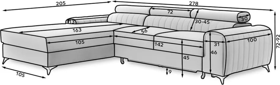 Colțar verde extensibil/cu spațiu de depozitare cu tapițerie din catifea (cu colț pe partea stângă/cu șezlong) Grayson – ELTAP