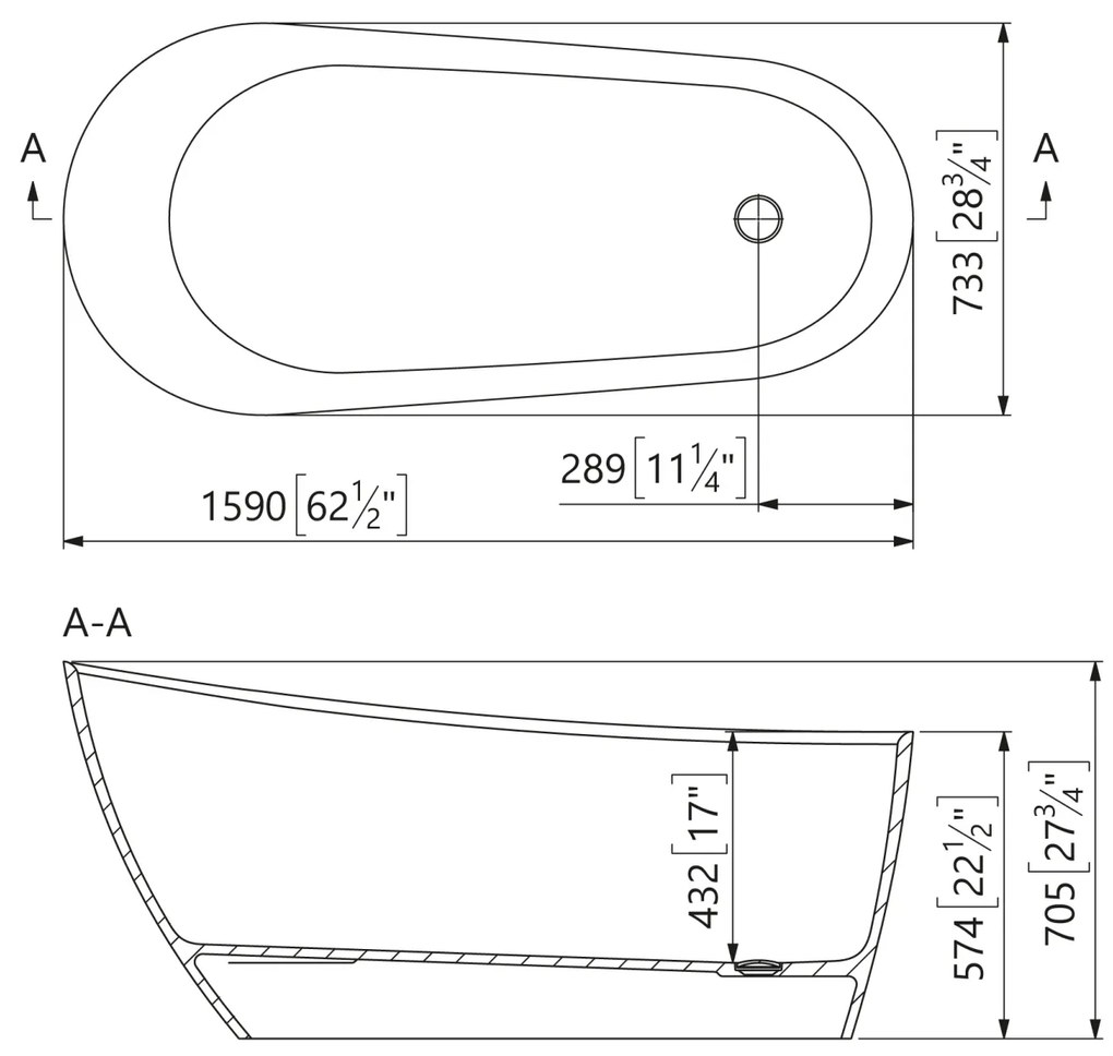 Cada baie freestanding compozit Marmite Santorini, 159 x 73 cm, ovala, alb lucios, fara preaplin. 158 x 73 cm