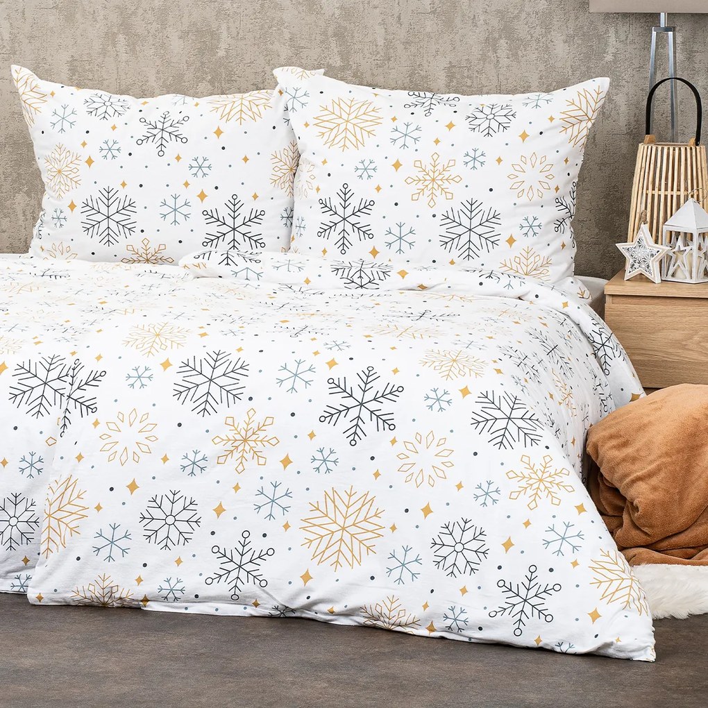 Lenjerie de pat din flanel 4Home Frostysnowflakes, 220 x 200 cm, 2 buc. 70 x 90 cm