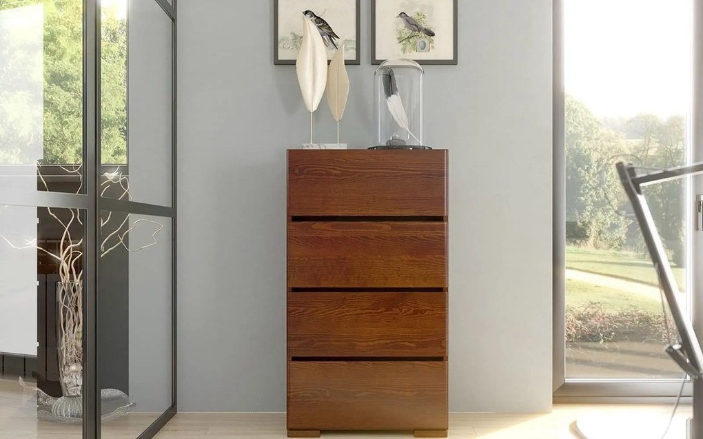 Comodă lemn masiv TerraCraft Pin 4 Sertare, 60 × 45 × 108 cm - Natural