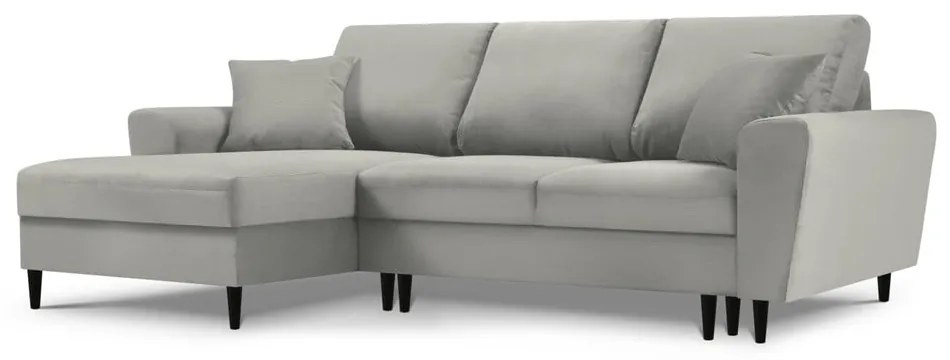 Colțar gri deschis extensibil, cu spațiu de depozitare cu tapițerie din catifea reiată (cu colț pe partea stângă, cu șezlong) Kyoto – Cosmopolitan Design