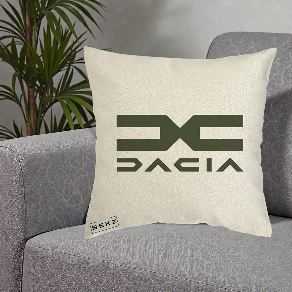 Perna Personalizata cu emblema Dacia, 40x40 cm, Ecru, Husa Detasabila, Perna Inclusa, BEKZ®
