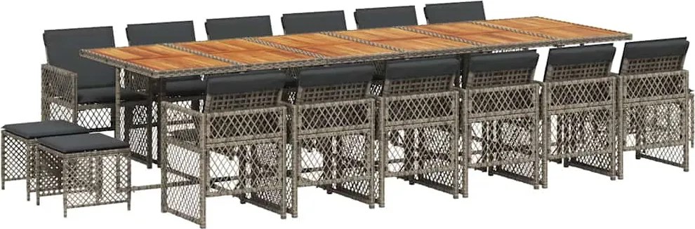 vidaXL Set mobilier de grădină cu perne, 17 piese, gri, poliratan