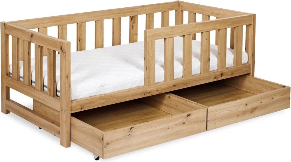 Pat lemn masiv alb pentru tineri Amelie 160×80cm /Stejar - Stejar deschis, Cu functie de dormit
