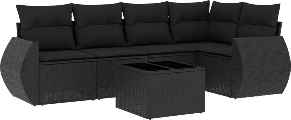vidaXL Set mobilier de grădină cu perne, 6 piese, negru, poliratan