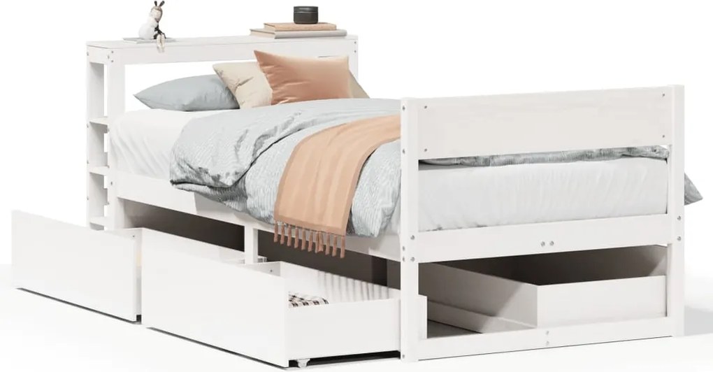 vidaXL Cadru de pat fără saltea, alb, 75x190 cm, lemn masiv de pin