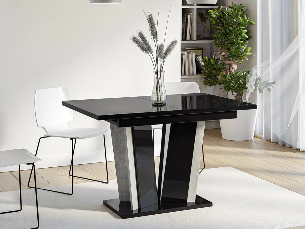 Masă sufragerie extensibilă Ledysa II (lucios Negru + beton) (pentru 2-6 persoane). Promo -17%. 1105391