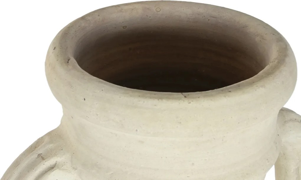 Vas decorativ amforă din teracotă artizanală, finisaj craft alb-crem, cu 2 anse, 40×40×100 cm, „Jerba"