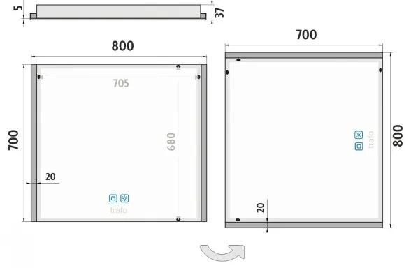 Oglindă LED retroiluminată pentru baie NIMCO ZP 11003VX 3000-6500K 70x80 cm IP44