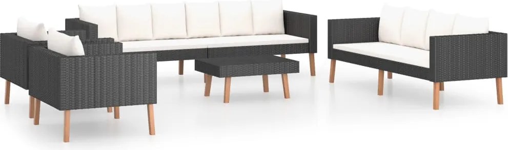 vidaXL Set mobilier de grădină cu perne, 5 piese, negru, poliratan