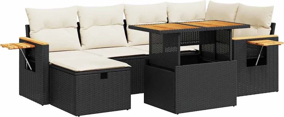 vidaXL Set mobilier de grădină cu perne, 8 piese, negru, poliratan