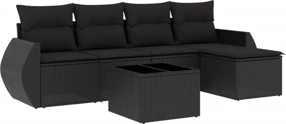 vidaXL Set mobilier de grădină cu perne, 6 piese, negru, poliratan
