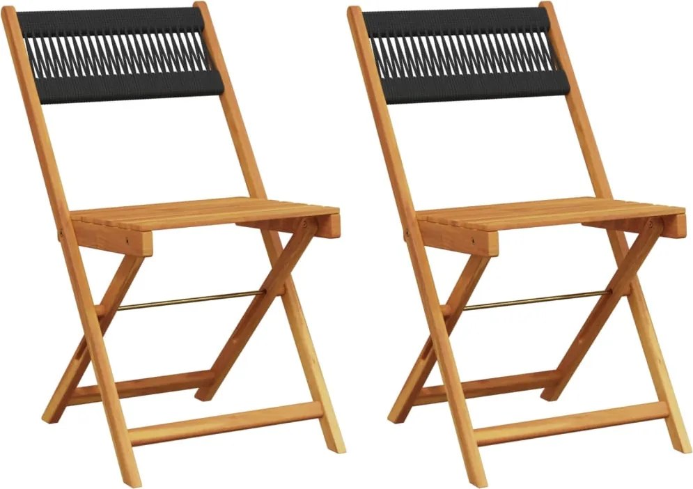 vidaXL Scaune bistro, 2 buc. negru, lemn masiv acacia și funie