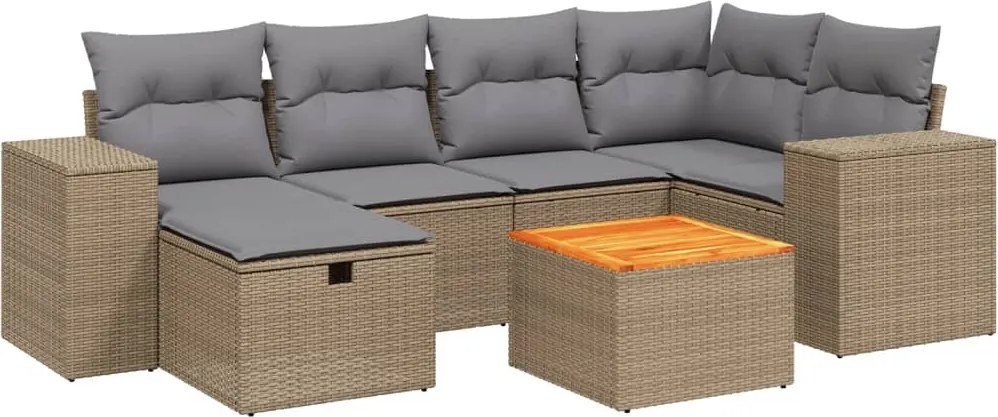 vidaXL Set canapele de grădină, 7 piese, cu perne, bej, poliratan