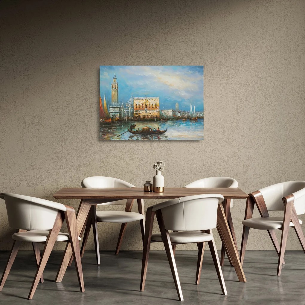 Tablou pe sticlă - Gondola care trece prin Veneția, pictură în ulei (70x50 cm)