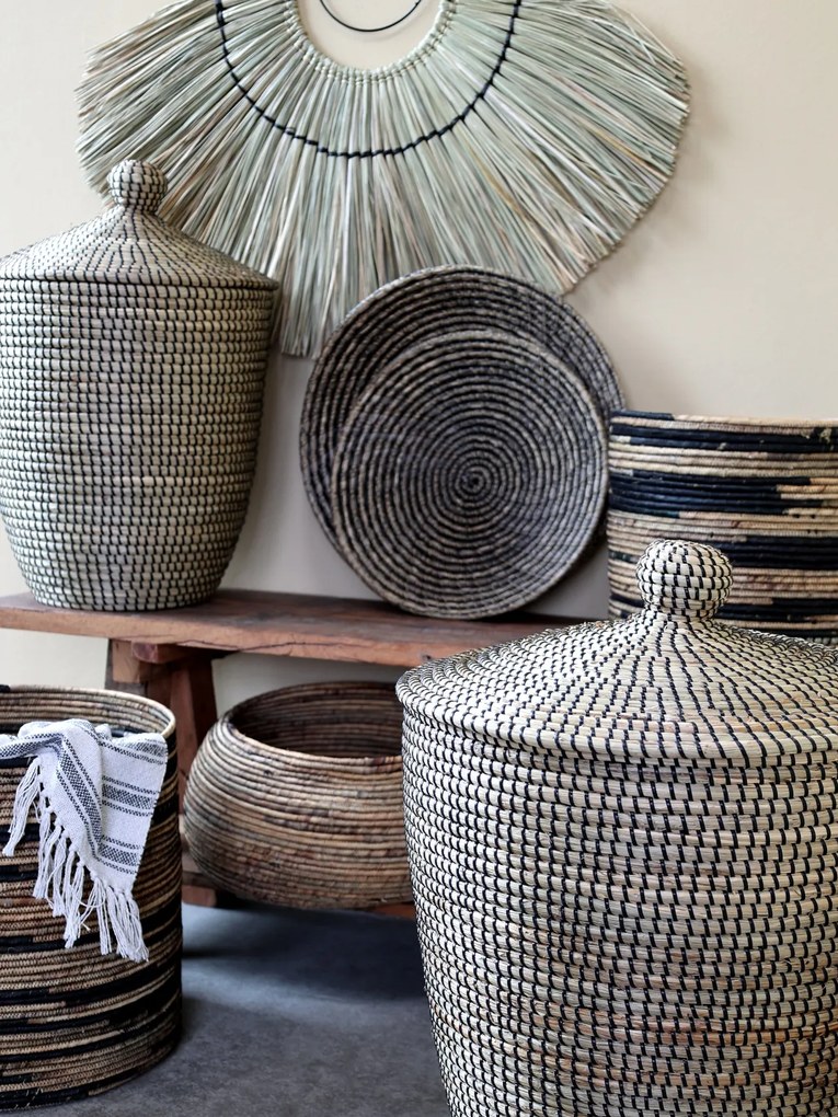 Set 3 coșuri decorative împletite, din zambilă de apă