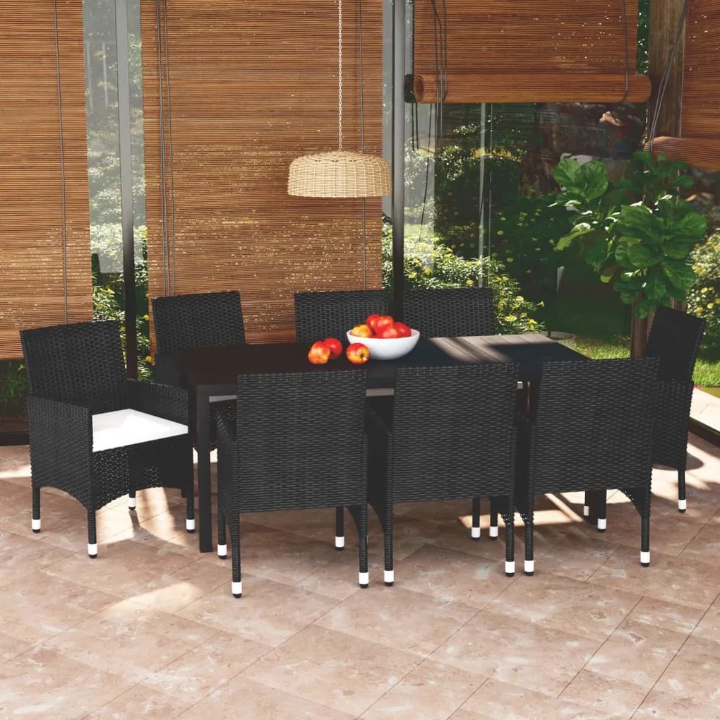 3095014 vidaXL Set mobilier de grădină cu perne, 9 piese, negru, poliratan