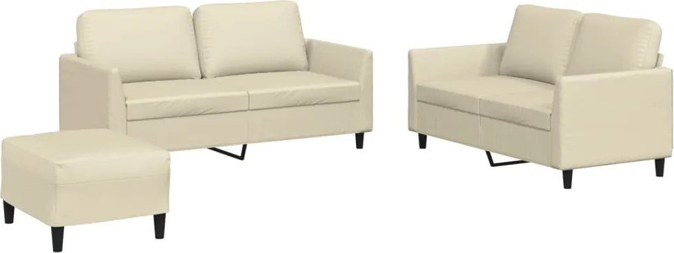 vidaXL Set de canapele cu perne, 3 piese, crem, piele ecologică