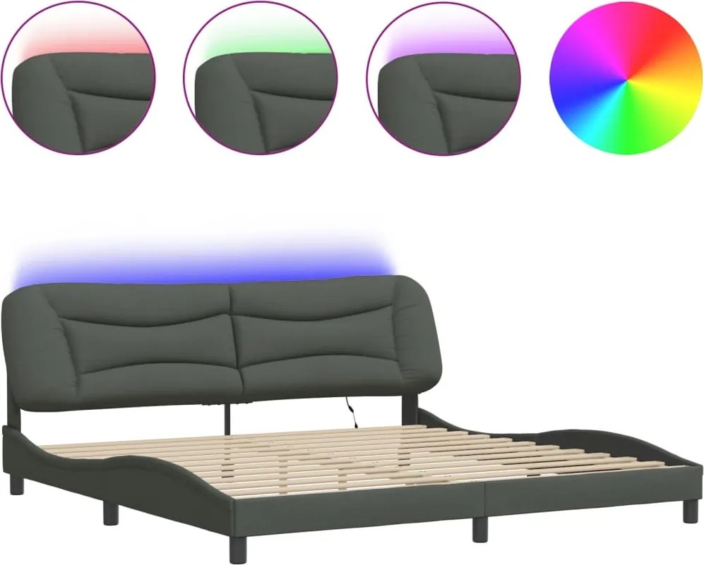 vidaXL Cadru de pat cu LED fără saltea Hvar Gri închis 200x200 cm Material